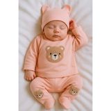 Panfilia %100 Pamuk 0-3 Ay Kız Bebek Hastane Çıkışı 3'lü Set / Yenidoğan / Zıbın - 0 - 3 Ay - Yavruağzı - Açık Kahverengi