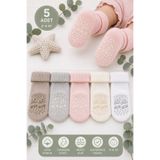 Panfilia %100 Pamuk 0-6 Ay Bebek Kaydırmaz Taban Soket Çorap 5'li Set / Unisex Kız Erkek Bebek Kutulu Çorap