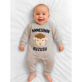 Panfilia %100 Pamuklu Annesinin Kuzusu Yazılı Bebek Tulumu - 00 Gri - 6 - 9 Ay