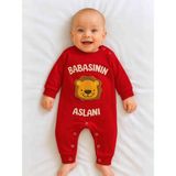 Panfilia %100 Pamuklu Babasının Aslanı Yazılı Bebek Tulumu - Kırmızı - 0 - 3 Ay