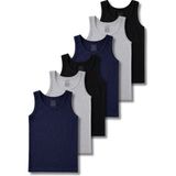 Panfilia %95 Pamuklu Erkek Çocuk Likralı Penye Atlet 6'lı Set / Fanila / İç Çamaşır - 8 - 9 Yaş - Siyah - Lacivert - Gri
