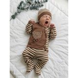Panfilia Erkek Bebek Hastane Çıkışı 3'lü Set / Zıbın - Yenidoğan - Kahverengi - Krem
