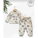 Panfilia Giza Kids %100 Pamuk Erkek Bebek Pijama Takımı - Beyaz - Kahverengi - Mavi - 0 - 3 Ay
