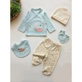Panfilia Giza Kids %100 Pamuk Kız Bebek Yenidoğan 5 Parça Hastane Çıkış Seti - Mint - Ekru - Somon