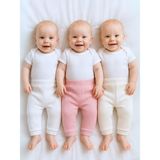 Panfilia Kız Erkek Bebek Unisex Patiksiz Pijama Altı 3lü Set - Beyaz - Pembe - Ekru - 9 Ay