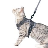 pangdi Kedi Koşum Takımı ve Tasma Seti Kaçış Korumalı Büyük Taktik Seyahat Kedi Tasma Yürüyüş için Ayarlanabilir Küçük Kedicik Kılıf Yavru Kedi Koşum Duygusal Destek Hizmeti Kedi Yelek-Gri-S