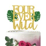 PANHUI Gilttler Dört Vahşi Pasta Süsü Çocuklar için Wild Thing 4. Doğum Günü Pastası Dekoru, Tribal Şerefe 4 Yaş Parti Dekorasyonları