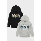 Panios Kids 2'li Brooklyn-escape Baskılı Erkek Çocuk Kanguru Cepli Kapüşonlu Gri-siyah Sweatshirt Gri - Siyah1