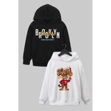 Panios Kids 2'li Brooklyn-tigers Baskılı Erkek Çocuk Kanguru Cepli Kapüşonlu Beyaz-siyah Sweatshirt Beyaz - Siyah