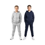 Panios Kids 2'li Fermuarlı Kanguru Cepli Kapüşonlu Düz Baskısız Erkek Çocuk Eşofman Takımı Gri - Lacivert