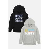 Panios Kids 2'li Street Style-do More Baskılı Erkek Çocuk Kanguru Cepli Kapüşonlu Siyah-gri Sweatshirt Siyah - Gri3