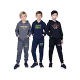 Panios Kids 3'lü Kanguru Cepli Kapüşonlu Baskılı Erkek Çocuk Eşofman Takımı Çok Renkli
