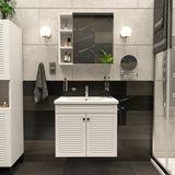 Panjur Kapaklı Aynalı I Lavabolu I Askılı Banyo Lavabo Dolabı Seti I Mat Beyaz