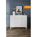 Panjurlu 4 Çekmeceli 1 Kapaklı Şifonyer Modern Tasarım, Mdf Kapak, Beyaz Gümüş Beyaz