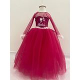 PANO KİDS Barbie Uzun Kol Elbise - Beyaz - Fuşya - Beyaz - 2 - 3 Yaş