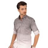 Panolu Gri Beyaz Keten Slimfit Hediye Kutulu Erkek Gömlek S