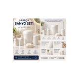 PANORAMA 5 Parça Modern Çizgili Banyo Seti – Çöp Kovası, Sıvı Sabunluk, Diş Fırçalık, Sabunluk ve Klozet Fırçası