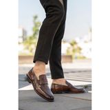 Panorama Erkek Parlak Hakiki Deri Klasik Loafer Ayakkabı - Taba