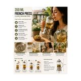 PANOROMA 350 ML French Press – Cam Gövdeli Paslanmaz Çelik Filtreli Kahve ve Bitki Çayı Demleme Presi