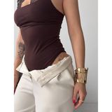Panto Fashion Dantel Detaylı Asklı Body - Acı Kahve