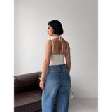 Panto Fashion Dantel Detaylı Asklı Body - Ekru - M