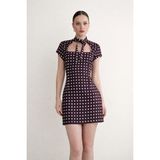Panto Fashion Puantiyeli Saten Elbise - Acı Kahve