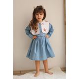 Pantulux Kız Çocuğu Denim Kıyafet Nakış Detaylı Bebe Yakalı Tam Boy Kollu Denim KIYAFET-J3013-J-068 - 4 - 5 Yaş - Mavi