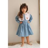 Pantulux Kız Çocuğu Denim Kıyafet Nakış Detaylı Bebe Yakalı Tam Boy Kollu Denim KIYAFET-J3013-J-068 - 5 - 6 Yaş - Mavi