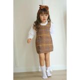 Pantulux Kız Çocuğu Kazayağı Desenli Jile Kıyafet Gömlek Dahil Şık Günlük SET-105-JLB-086 - 2 - 3 Yaş - Kahverengi