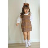Pantulux Kız Çocuğu Kazayağı Desenli Jile Kıyafet Gömlek Dahil Şık Günlük SET-105-JLB-086 - 7 - 8 Yaş - Kahverengi