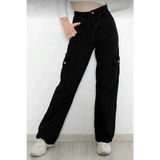 Pantulux Kız Çocuk %100 Pamuk Yüksek Bel Wide Leg Kargo Cepli Siyah Kot PANTOLON-PNT-2029-K - 6 - 7 Yaş - Comford