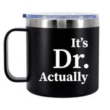 Panvola It's Dr Actually Doctor Yalıtımlı Kahve Kupası 14 oz Saplı ve Kapaklı Yeni PhD Öğrenci Mezuniyet Doktoru 304 Paslanmaz Çelik Çift Duvarlı Vakum Yalıtımlı Bardak Kamp Seyahat Termal Kupalar