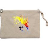 Papağan Sulu Boya Krem Clutch Astarlı Cüzdan / El Çantası - 25x18cm