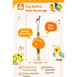 Papağanhane Muhabbet Kuşu Oyuncağı Çanlı Boncuklu Turuncu Hasır Top Kafes Askı Oyuncağı 14 cm