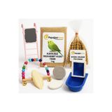 Papağanhane Muhabbet Kuşu Süper Bakım ve Eğlence Seti | Yem + Banyo + Oyuncak + Mineral Taş Seti