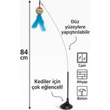 Papağanhane Vantuzlu Yaylı Kedi Oltası – Tüylü Toplu Eğlenceli Kedi Oyuncağı 🐾 - siyah