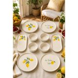 Papart Amalfi 10 Parça 4 Kişilik Stackable Seramik Kahvaltı Takımı Limon Desenli Ayaklı Sunumluklu Sofra Se