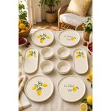 Papart Amalfi 10 Parça 4 Kişilik Stackable Seramik Kahvaltı Takımı Limon Desenli Ayaklı Sunumluklu Sofra Seti