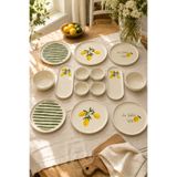 Papart Amalfi 14 Parça 6 Kişilik Seramik Stackable Kahvaltı Takımı Limon Desenli Ayaklı Sunumluklu Sofra Se