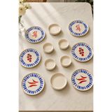 Papart Blue Bon Appetit 12 Parça 6 Kişilik Stackable Seramik Kahvaltı Takımı Lüx Sunum Seti Tabağı