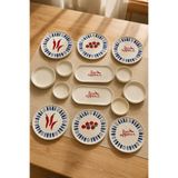 Papart Blue Bon Appetit 14 Parça 6 Kişilik Stackable Seramik Kahvaltı Takımı Lüx Sunum Seti Tabağı