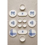 Papart Blue Gift 14 Parça 6 Kişilik Stackable Seramik Tabak Seti Premium Sunum & Kahvaltı Takımı- Lüks Mavi Fiyonklu Çeyizlik Sunum Seti