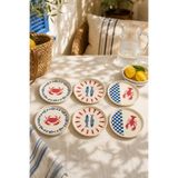 Papart Coastal 6’lı Seramik Pasta ve Servis Tabağı Seti 20 cm Deniz Desenli Akdeniz Sofra Takımı