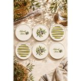 Papart Oliva 6’lı Seramik Tatlı Tabağı Seti 16 cm – Zeytin Desenli Pasta ve Sunum Tabağı