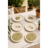 Papart Oliva 6’lı Stackable Seramik Pasta Tabağı Seti 20 cm Zeytin Desenli Tatlı ve Servis Tabağı