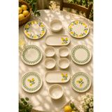 Papart Yeşil Limon 14 Parça 6 Kişilik Handmade Stackable Seramik Tabak Seti Premium Sunum & Kahvaltı Takımı