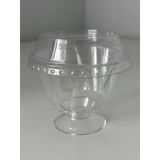 Papatya Ayaklı Kristal Tatlı Kasesi - Mika Plastik Kap - Şeffaf - Kapaklı - 180 Ml/Cc - 50 Adet