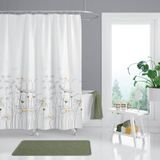Papatya Desenli Banyo Perdesi, Çift Kanat 120x200 CM Duş Perdesi Beyaz