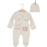 Papatya Kalp Nakışlı Şapkalı Patikli Penye Tulum - Krem - 3 - 6 Ay - HYT1249-KREM-3 - 6 Ay Krem