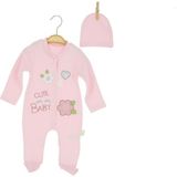 Papatya Kalp Nakışlı Şapkalı Patikli Penye Tulum - Pembe - 9 - 12 Ay - HYT1249-PEMBE-9 - 12 Ay Pembe